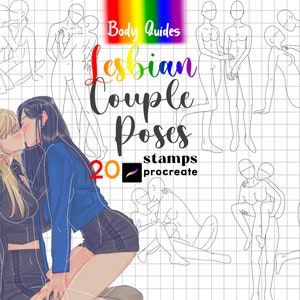 Procreate Lesbian Couple Poses Stamp Brush 20 Woman Anatomy Procreate Body Guides LGBT Anime Girl Body Manga Female Character Figure