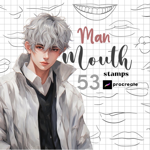 Procreate Male Mouth Stamp Brush 53 Procreate Anime Man Portrait Guides Lips Manga Cartoon Procreate Anime Boy Mouth Face Reference Art