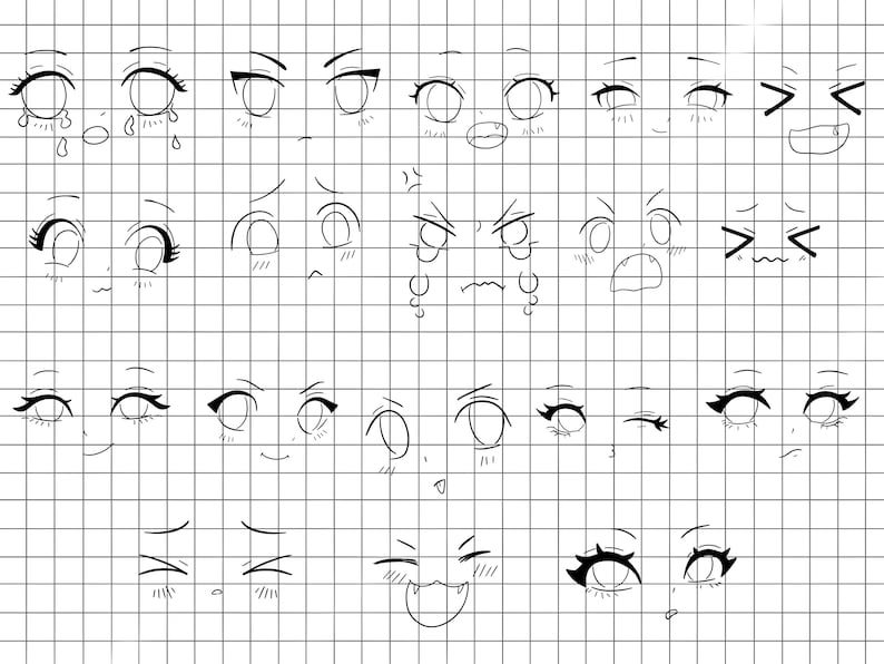 Procreate Chibi Faces Stamps : Chibi Emotes Eyes Kawaii Face Emotions ...