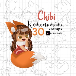 Procreate ちび動物スタンプ 30 ちび ケモノミミ しっぽ 動物の耳 かわいい かわいい動物キャラクター Procreate ちび動物の耳 漫画 かわいい