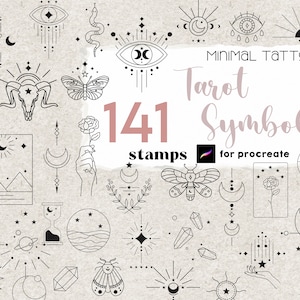 Procreate - 141 Tarot Stamps Witch Mystic Brush Tattoo Witchcraft Magic Celestial Dark Heart Star Geometric Art Digital Moon Fortune Easy