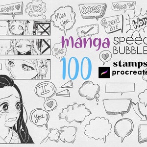 Procreate Manga Speech Bubble Stamps - Anime Comics Sprechblase (Digitaler Download)