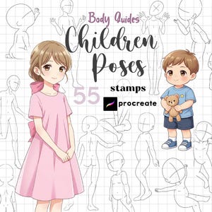 Procreate Kinderstempel: Anime Kids Body Guides Kleinkind Anatomy Manga Character Base Pose Brushes