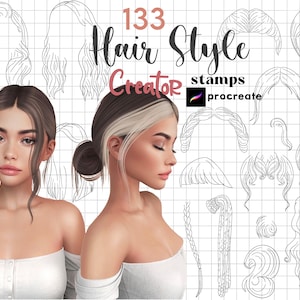 Procreate Hair Style Maker Stamp Brushes 130 Procreate Anime Hair Character Creator Hair Styles Procreate Chibi Figure Kawaii Cartoon Guides