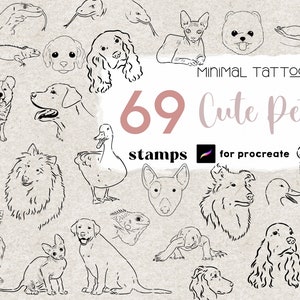 Procreate Line Art Tattoo Stamps 69 Procreate Tier Haustiere Zeichnungen Hund Katze Handgezeichnet Cute Cartoon Procreate Minimal Poster Tattoo