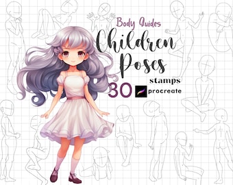 Procreate Children Pose Stamp Brush 30 Procreate Child Body Guides Kids Drawing Kid Anatomy Body Procreate Character Figure Procreate Child