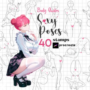 Procreate Anime Girl Stamp Brush Set: 40 Manga Body Poses (Digital Download)