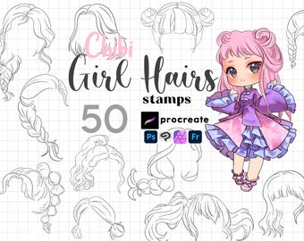 Chibi-haarstempels voortplanten: kawaii-meisjeskapsel Photoshop Character Maker Cartoon ClipStudio-penselen