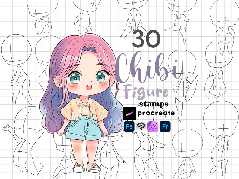 Guid Chibi Procreate Chibi Stamps : Body Guide Kawaii Cartoon Character Clipstudio ...