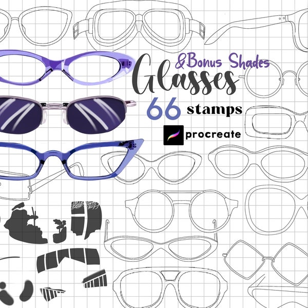 Procreate Glasses Stamp 66 Anime Drawing Guides Procreate Chibi Sunglasses Kawaii Accessory Portrait Character Maker Procreate Cartoon Manga