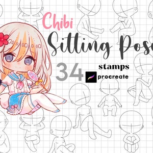 Procreate Chibi Pose Stamp Brushes 34 Procreate Chibi Sitting Poses Cartoon Manga Character Maker Procreate Chibi Figure Kawaii Drawing
