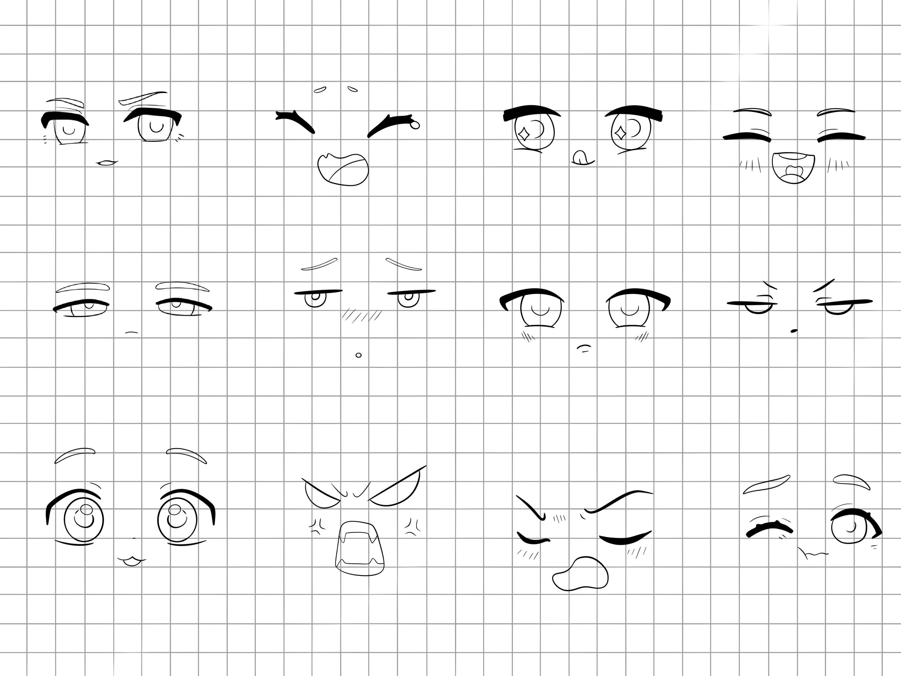 Procreate Chibi Face Stamps : Chibi Boy Expressions Base Emotes Eyes ...