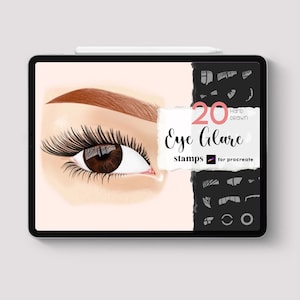 Procreate - 20 Eye Glare Stamp Brushes Realistic Portrait Eyelashes Iris Lens Make up Beauty Art Digital How Draw Grid Easy Shine