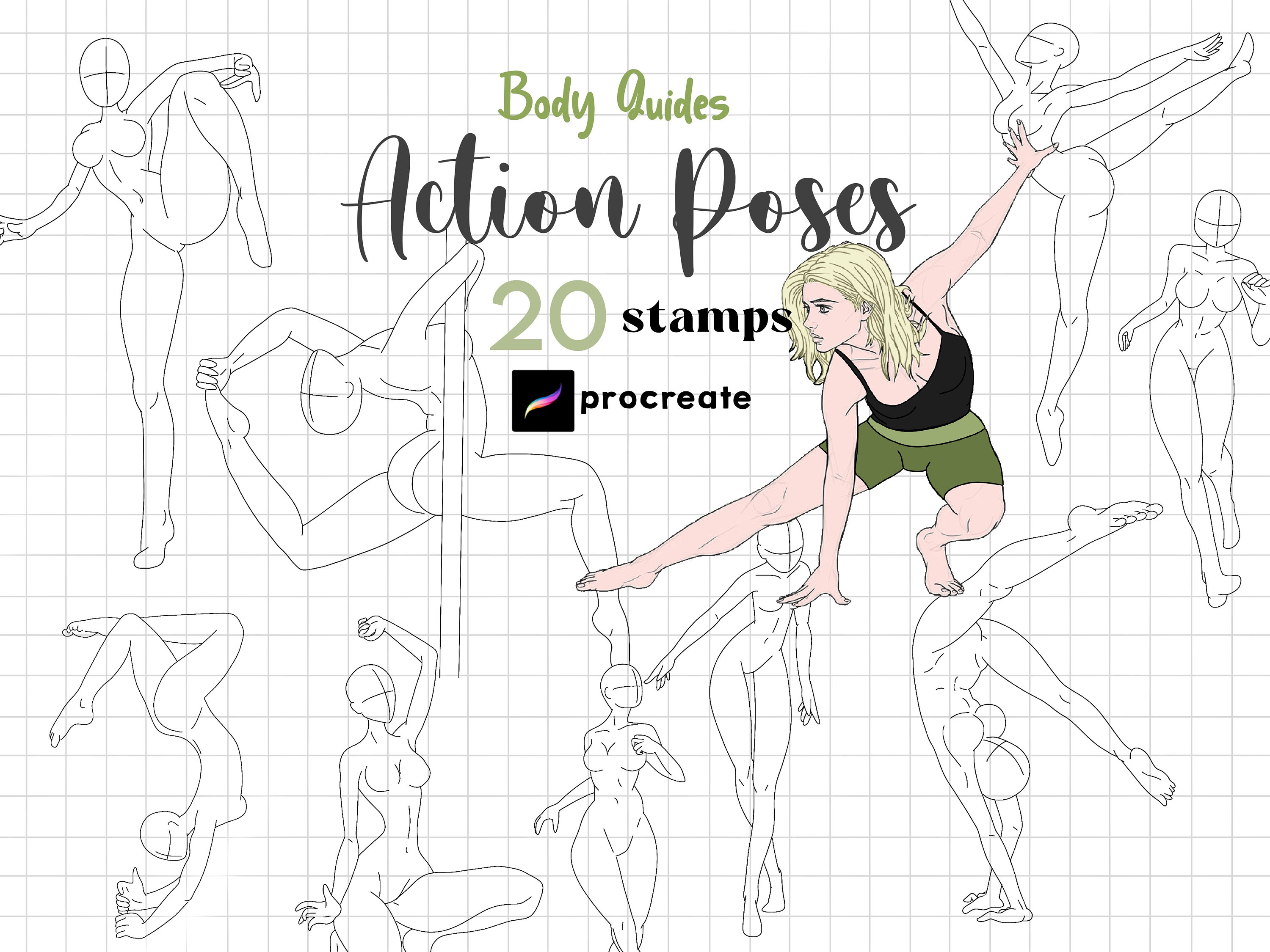 Children Poses Procreate Stamps, Kid Stamps, Procreate Child References,  Manga Pose Stamps, Anime Kid Brushes, Preteen Figure Drawing Stamps 