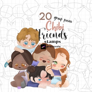 Procreate Chibi Friends Pose Stamp Procreate Chibi Base Group Procreate Chibi Body Guides Procreate Character Maker Body Guide Cartoon Manga