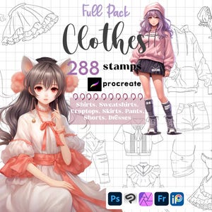 Procreate Clothing Stamp Brush 288 ABR Stamps Photoshop Anime Clothes Clip Studio Paint Fresco Affinity Photo Ps Fashion Design Clip Studio