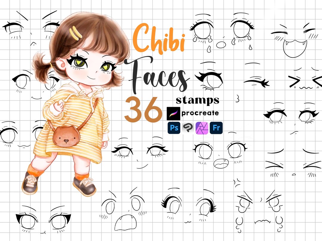 Procreate Chibi Face Stamps : Kawaii Base Expressions Emotions ...