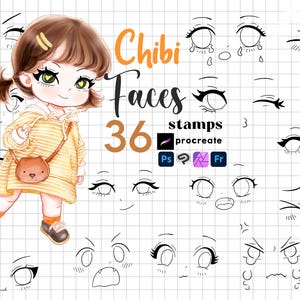 Procreate Chibi Face Stamps: Kawaii Basisausdrücke Emotionen ClipStudio Fresco Affinity Photoshop Brushes