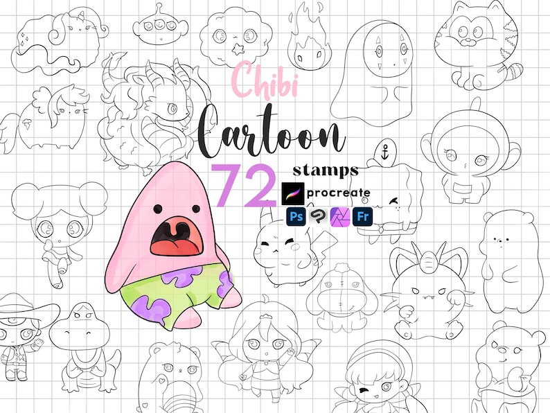 Procreate Chibi Stamps : Kawaii Cartoon Character Kids Coloring Chibis ...