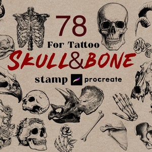 Procreate Tattoo Stamps Procreate Skull Tattoo Bone Stamps Brush 78 Witch Animal Skull Head Procreate Dark Soul Doodle Tattoo Maker Skeleton