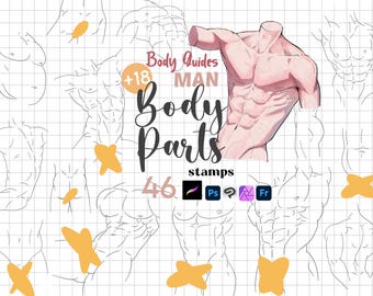 Procreate Man Body Stamps: Anime Boy Pose Maker Manga Male Torso Referenzbürsten