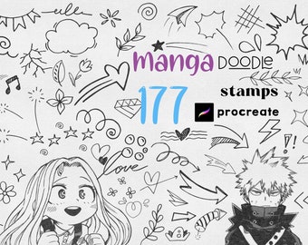 Procreate Manga Doodle Stamps : Fireworks Effects Anime Chibi Kawaii Cartoon Effect ThinkingBox BrushSet
