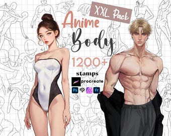 Procreate Body Stamps : Anime Girl Boy Couple Anatomy Manga Pose Photoshop ClipStudio Brushes