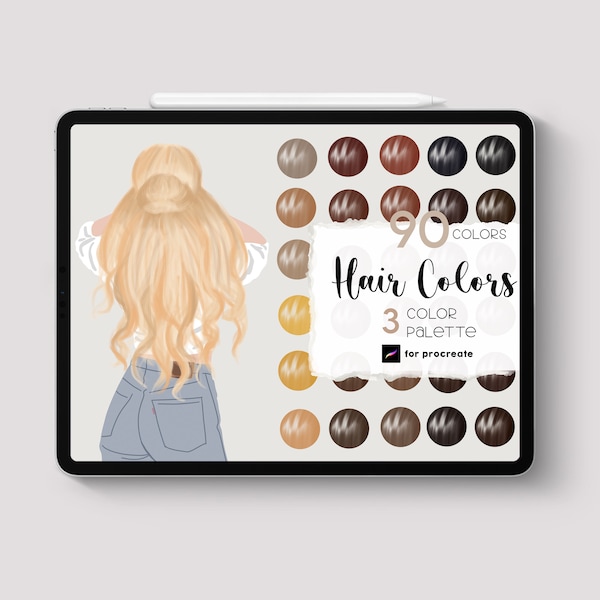 Procreate - Palette Hair Color Swatch Portrait Realistic Blonde Dark Chart Make up Beauty Art Digital How Draw Shade Easy Illustration