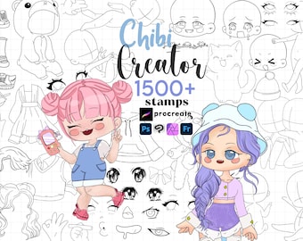 Chibi Maker Stamps : 1500 Procreate Kawaii Character Base Brushes Photoshop Clip Studio Affinity