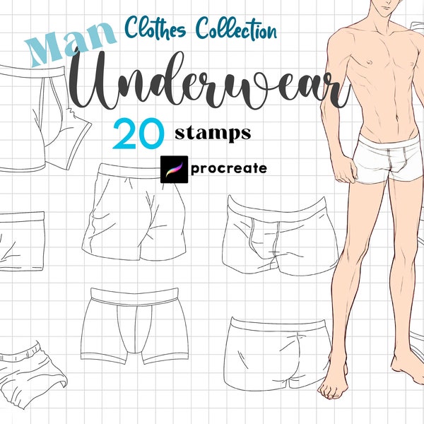 Procreate Man Underwear Stamps Brushes 20 Procreate Underwear Clothes Anime Boy Boxer Slip Cloth Guide Manga Character Fashion Design