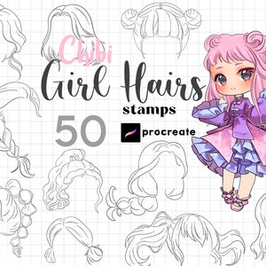 Procreate Chibi Hair Stamp Brushes 50 Anime Girl Hair Brushes Procreate Manga Hair Brushes Character Maker Procreate Figure Kawaii Cartoon