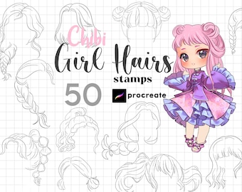 Procreate Chibi Hair Stamp Brushes 50 Anime Girl Hair Brushes Procreate Manga Hair Brushes Character Maker Procreate Figure Kawaii Cartoon