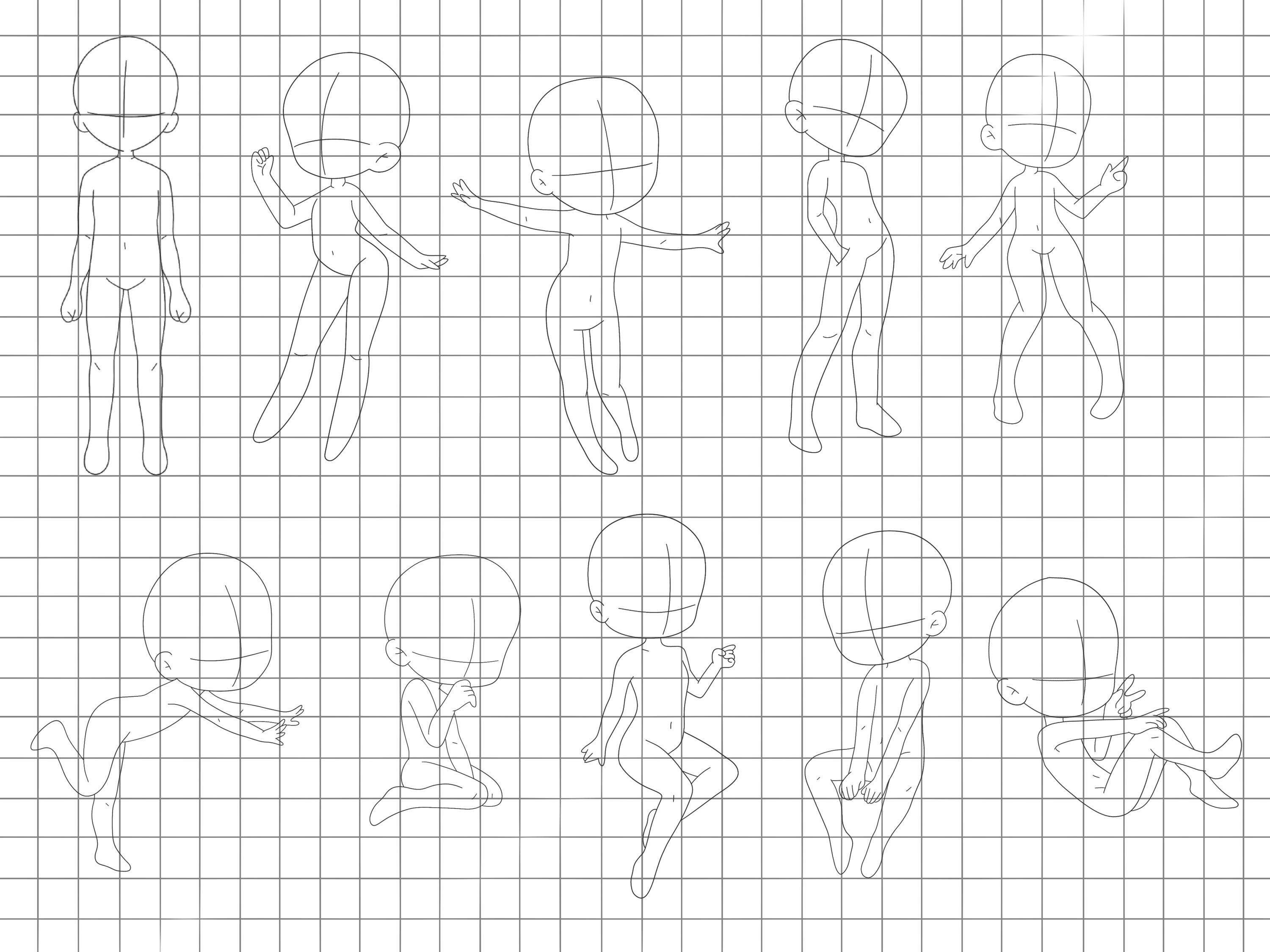 Procreate Chibi Pose Stamps : Chibi Body Base Guides ABR Photoshop Clip ...