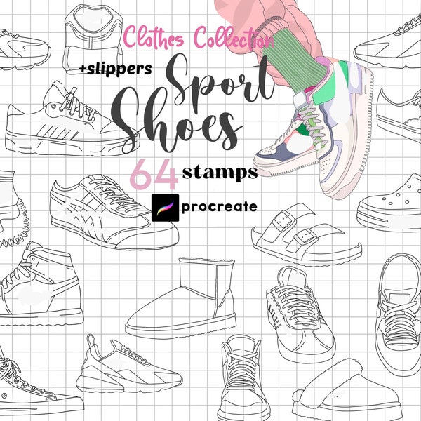 Procreate Sneakers Stamps Brushes 64 Anime Shoes Clothes Sport Shoes Procreate Anime Girl Shoe Drawing Women Shoe Manga Cloth Fashion Design