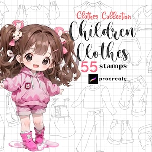 Procreate Ropa para niños Pincel para sellos 55 Procreate Anime Guía de ropa para niños Ropa para niños Dibujar ropa para niños de anime Procreate Character Maker