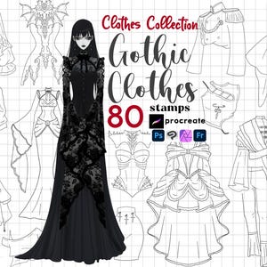 Procreate Gothic Clothes Stamps: Fantasy Anime Clothing Fashion Design Abr (Digital Brushset)