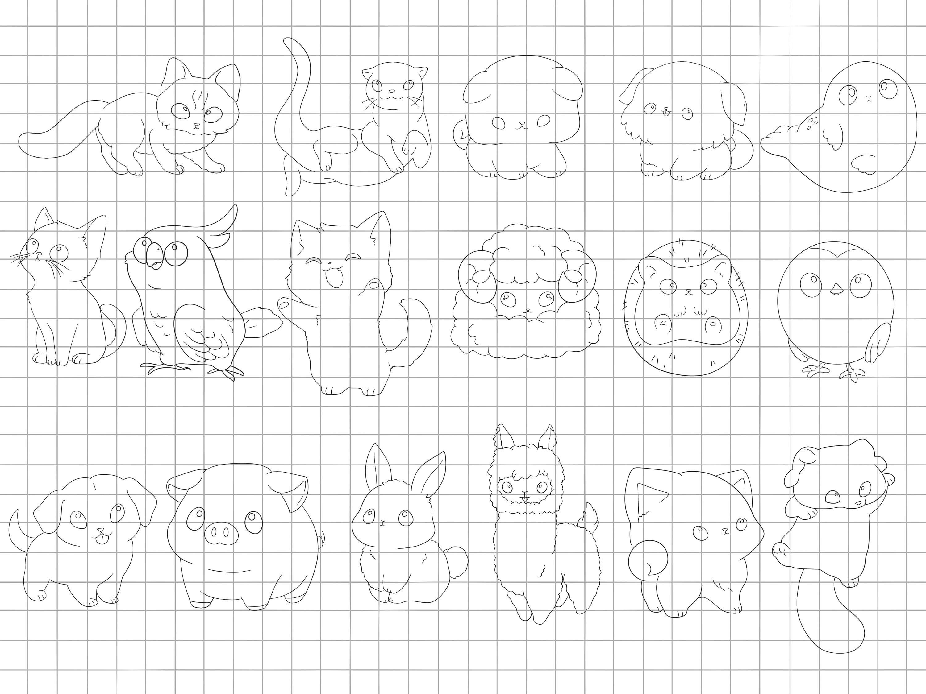 Procreate Chibi Animals : Kawaii Animal Stamps Cartoon Pets Chibi Cat ...