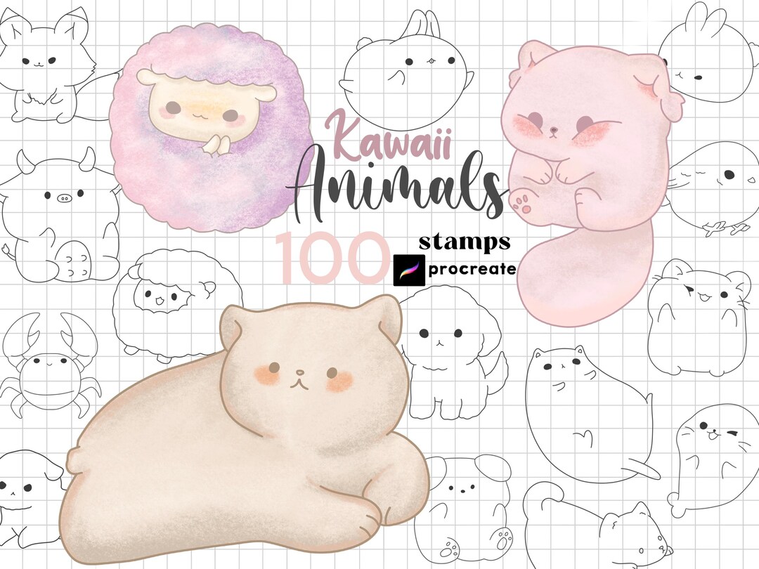 Procreate Kawaii Animals Stamp : Chibi Animal Pets Hand Drawn Cartoon ...