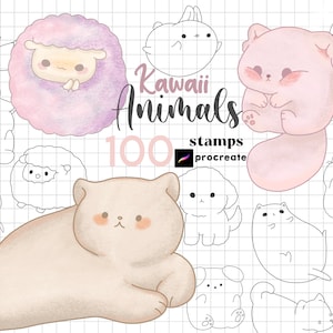Procreate Kawaii Animals Stamp 100 Procreate Chibi Animals Procreate Cute Animal Pets Manga Chibi Hand Drawn Procreate Anime Cartoon