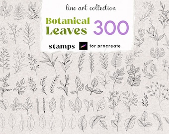 Procreate 300 Botanical Stamps Tattoo Brush Full Pack Wildflower Leaves Floral Tree Botanic Leaf Peony Crisp Art Digital Brushes Set