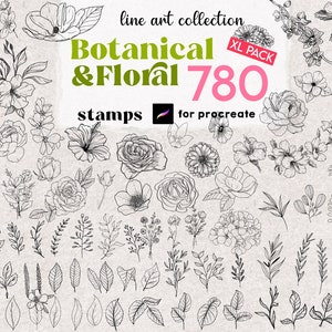 Procreate Blumenstempel 780 Blumentattoobürsten Komplettpackung Procreate Blumenbürsten Botanische Briefmarken Blumenstrauß Rosen Gänseblümchen Pfingstrose Briefmarken Brush
