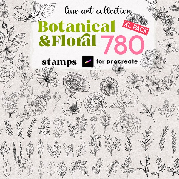 Procreate Flower Stamps 780 pinceaux de tatouage de fleurs Pack complet Procreate Floral Brushes Botanical Stamps Bouquet Roses Daisy Peony Stamps Brush