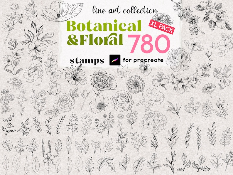 Procreate Flower Stamps : Floral Tattoo Brushes Botanical Stamp Bouquet ...