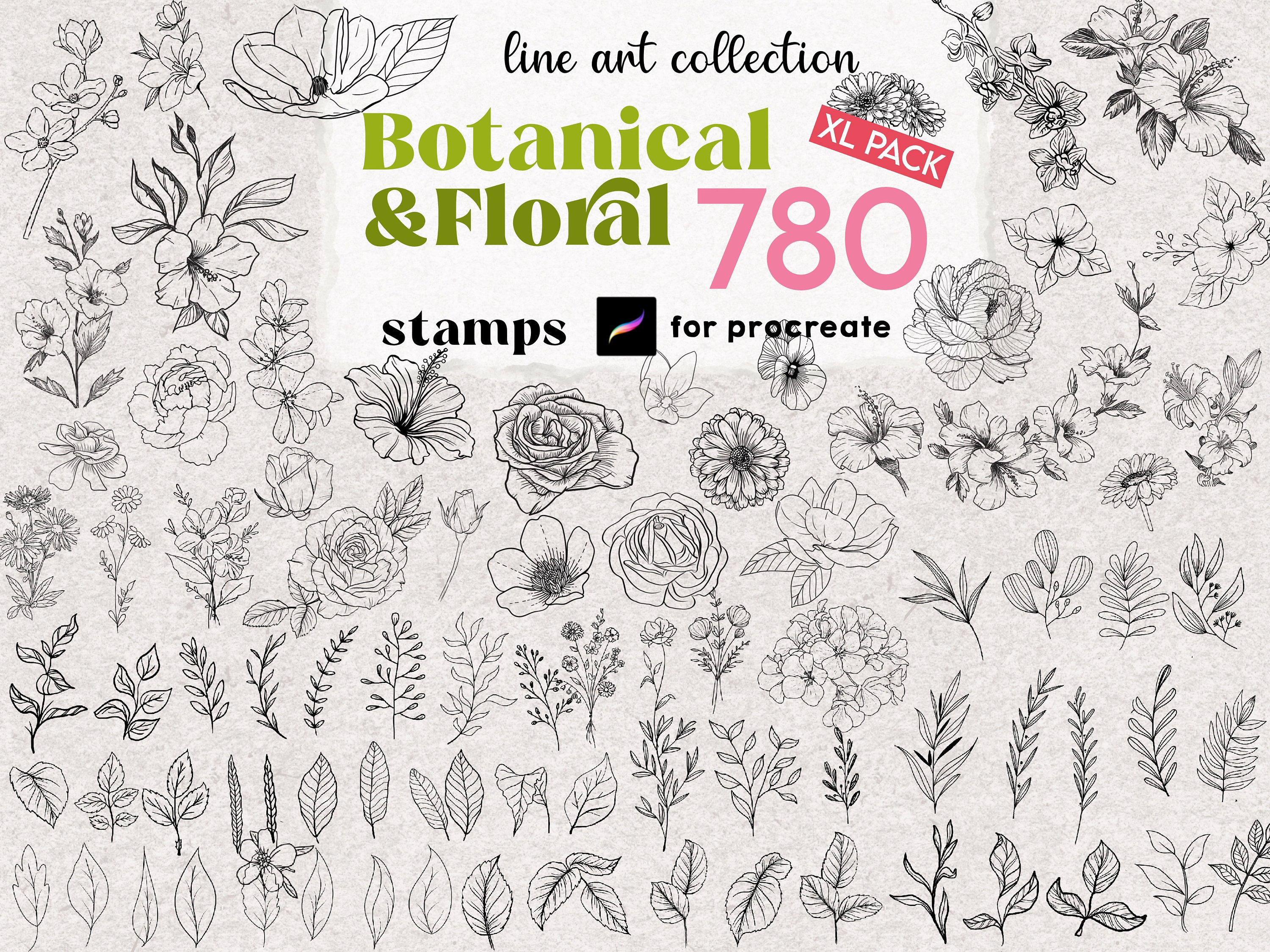 Procreate Flower Stamps : Floral Tattoo Brushes Botanical Stamp Bouquet ...