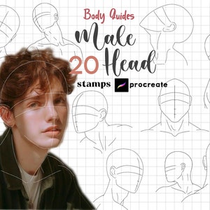 Procreate Man Head Stamp Brush 20 Male Head Pose Man Anatomy Procreate Man Body Guides Anime Body Procreate Manga Character Figure Procreate