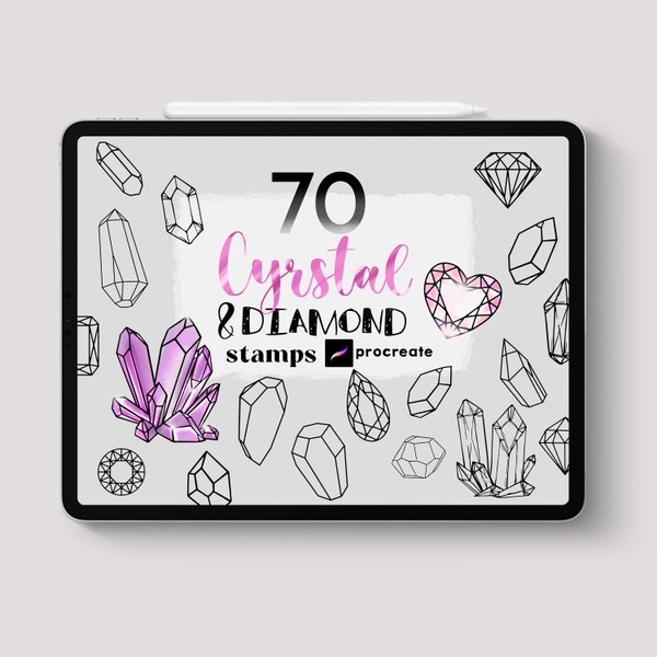 Procreate - 70 Cyrstal Diamond Stamp Brush Tattoo Magic Celestial Mystic Witch Heart Doodle Art Digital Ring How Rhinestone Easy Gemstone