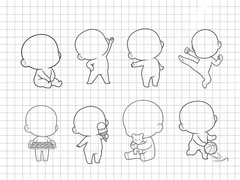 Procreate Chibi Maker Stamps : Chibi Base Character Creator Hair Face ...