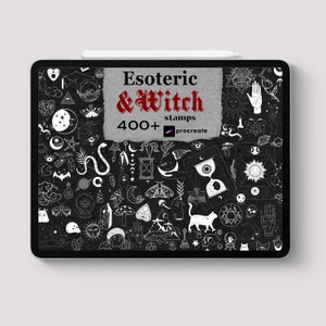 Procreate - 400 Esoteric Witch Stamps Mystic Brush Tattoo Magic Celestial Dark Soul Heart Star Doodle Art Digital Moon How Cat Paint Easy