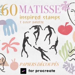 Procreate Matisse Stamps 60 Procreate Boho Abstract Brushes Poster Maker Starter Pack Cute Hand Drawn Art Procreate Color Palette Swatch