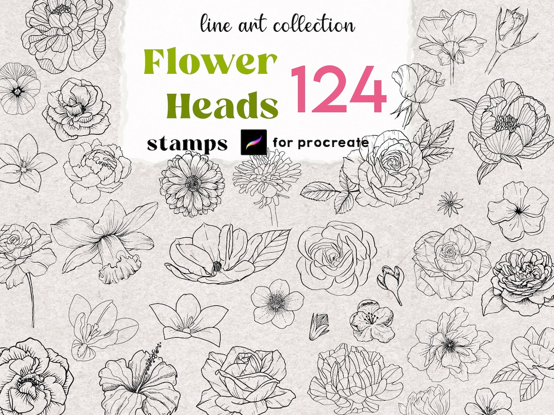 Procreate Flower Stamps : Tattoo Design Floral Brush Rose Peony Line ...